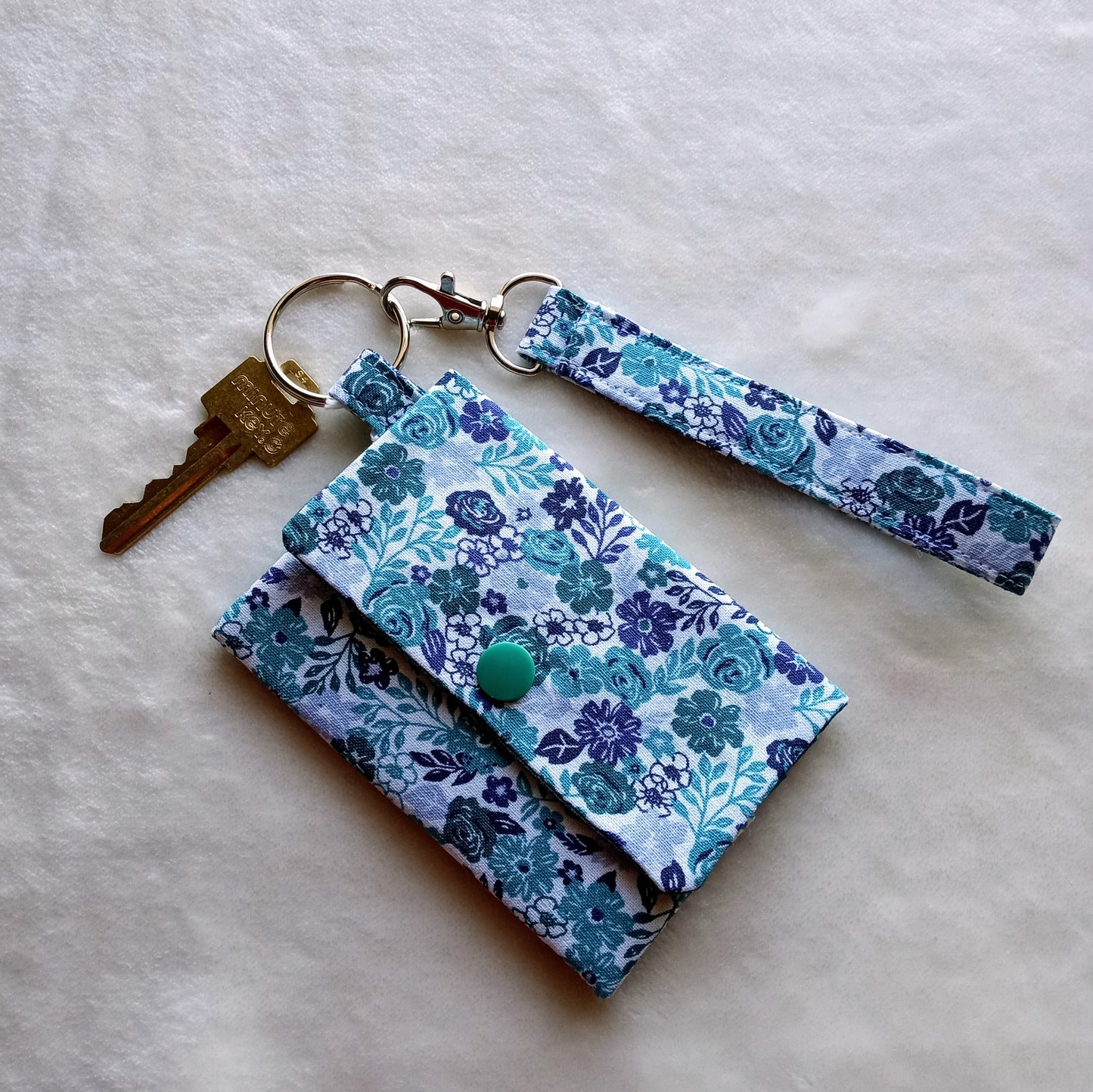 Teal Flowers Mini Wallet, Card Holder