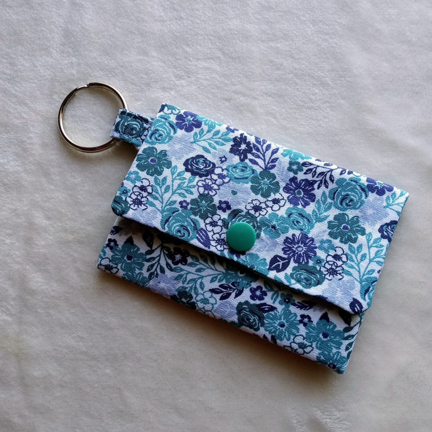 Teal Flowers Mini Wallet, Card Holder