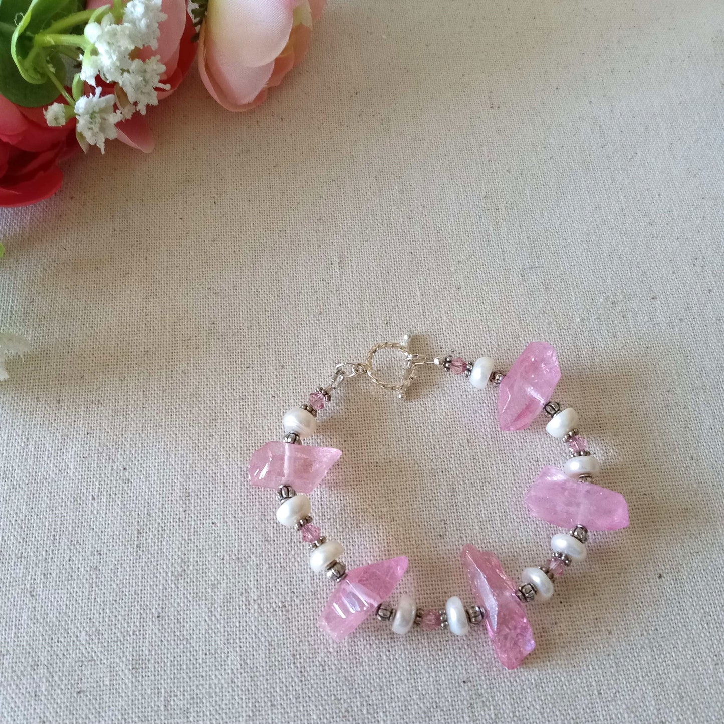 Crystal nugget, and Freshwater pearl Bracelet.