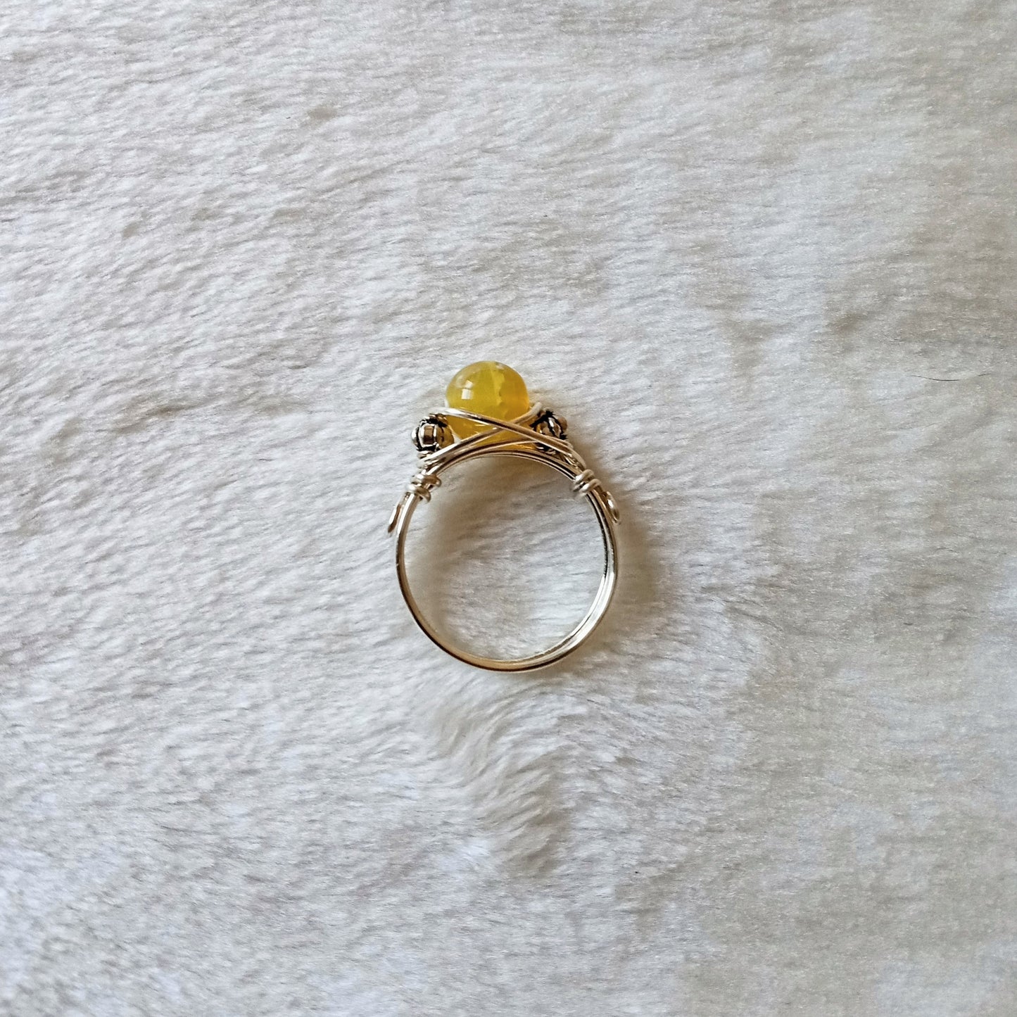 Yellow Fire Agate Wire Wrapped Ring