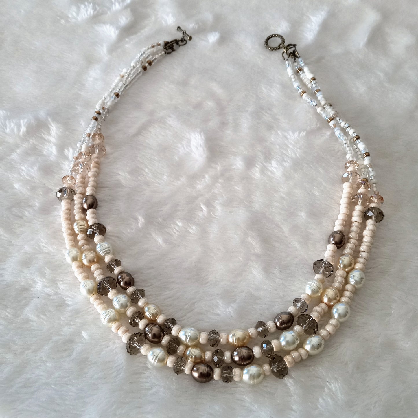 Champagne Freshwater Pearl and Crystal Necklace