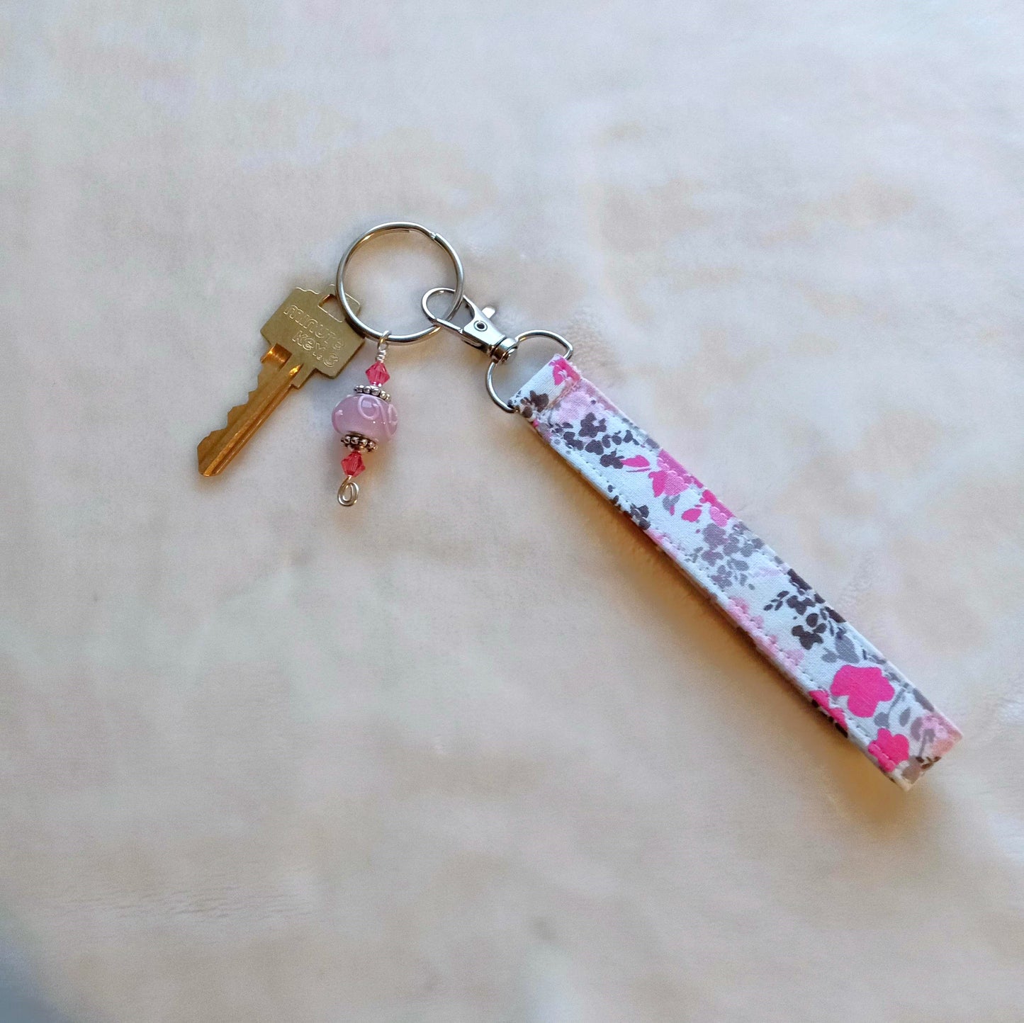 Floral Pink Key Fob, Wristlet