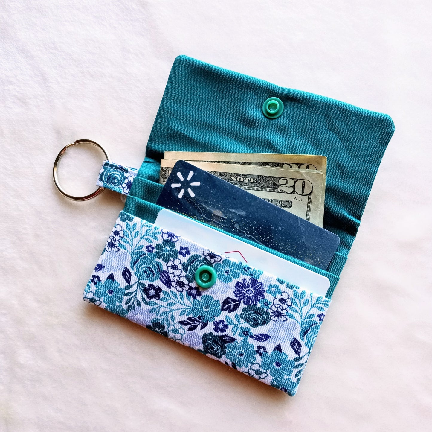 Teal Flowers Mini Wallet, Card Holder