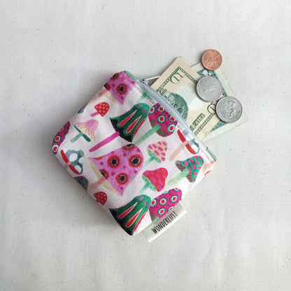Pink Mushroom Mini Zip Pouch
