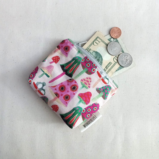 Pink Mushroom Mini Zip Pouch