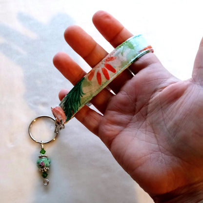 Peacock Roses Key Fob, Wristlet