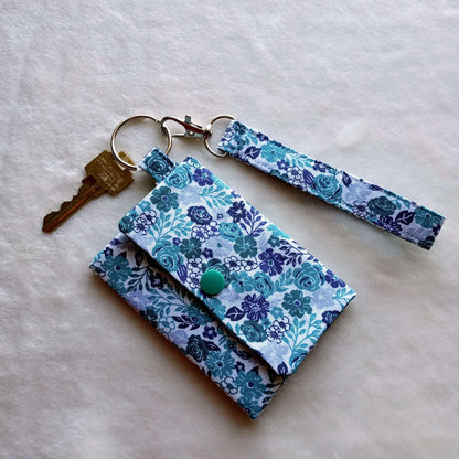 Teal Flowers Key Fob, wristlet