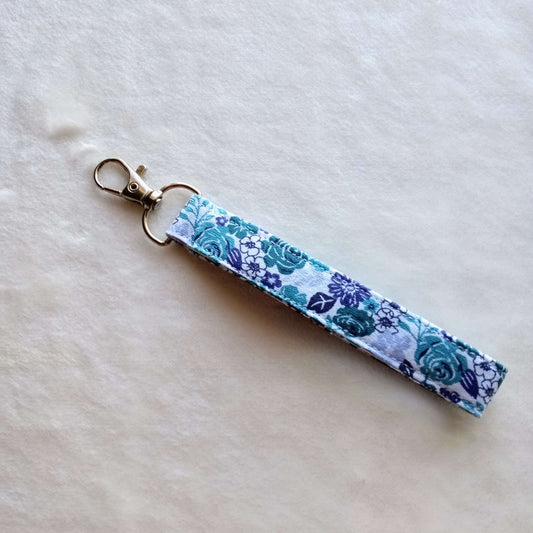 Teal Flowers Key Fob, wristlet