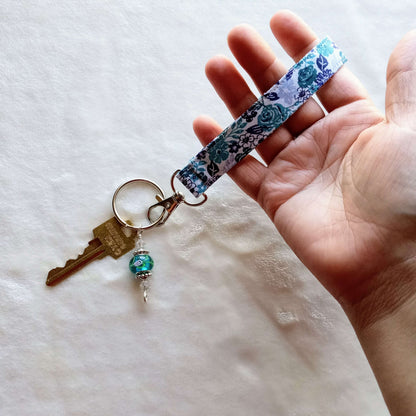 Teal Flowers Key Fob, wristlet
