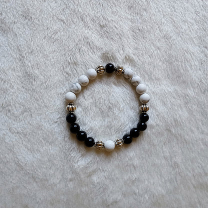 Obsidian and Howlite Gemstone Bracelet