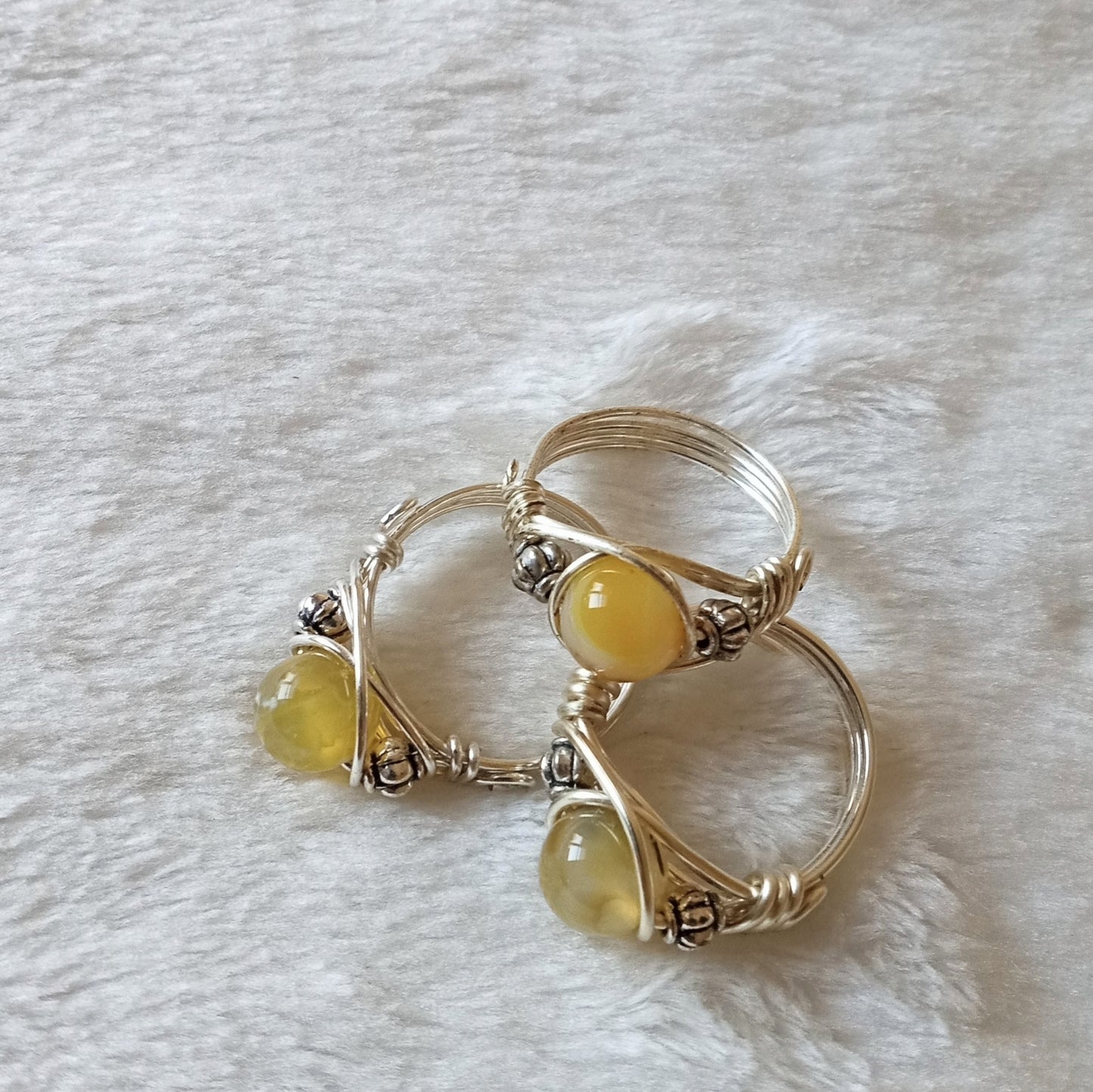 Yellow Fire Agate Wire Wrapped Ring