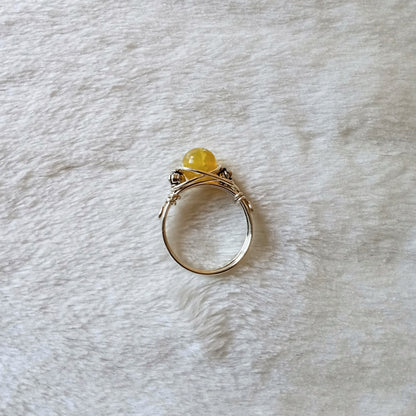 Yellow Fire Agate Wire Wrapped Ring