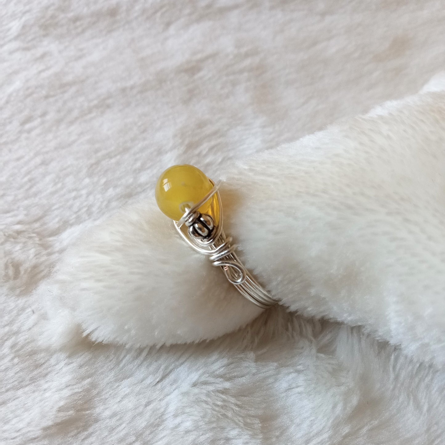 Yellow Fire Agate Wire Wrapped Ring